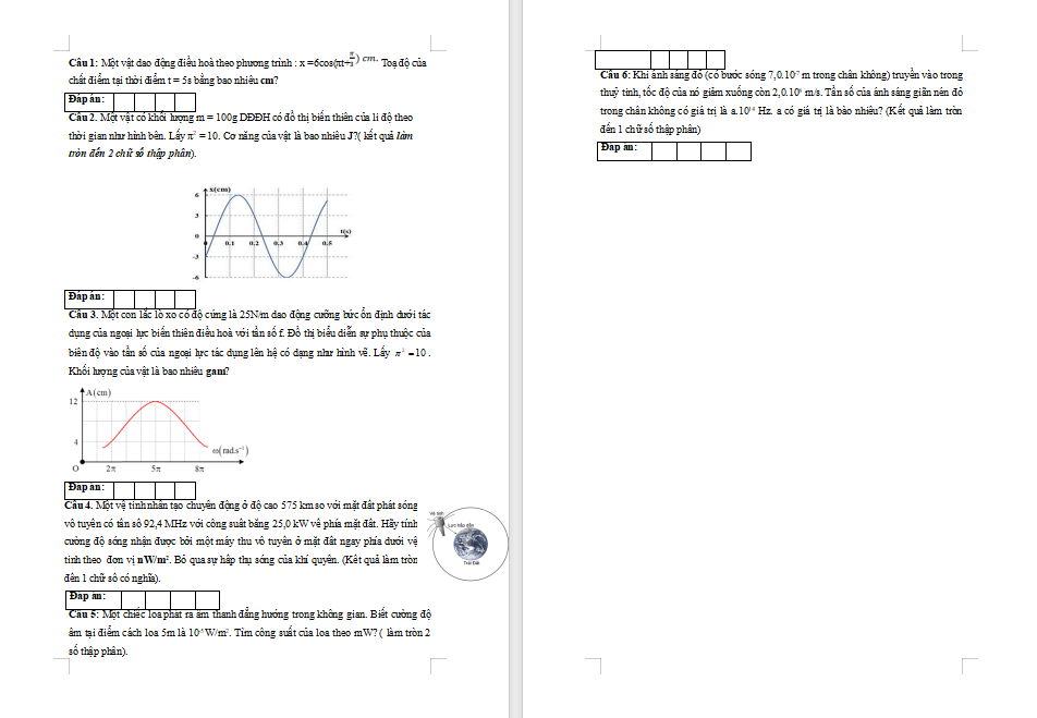 Đề thi cuối kì 1 Vật lí 11