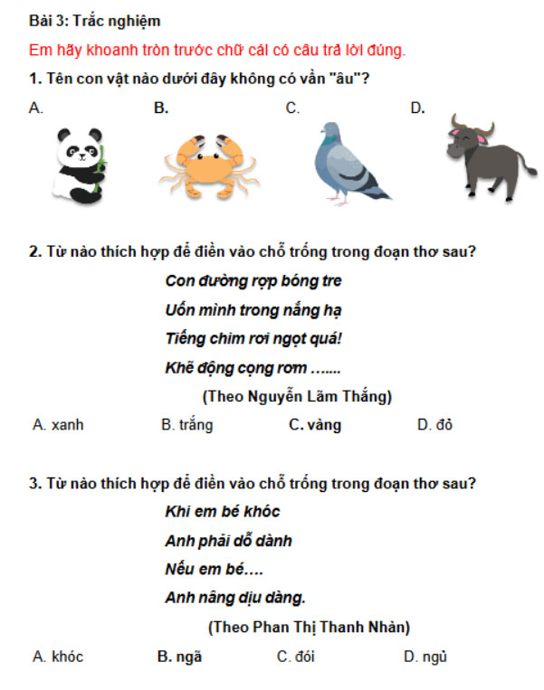 Đề ôn thi Trạng Nguyên Tiếng Việt lớp 1 cấp Huyện