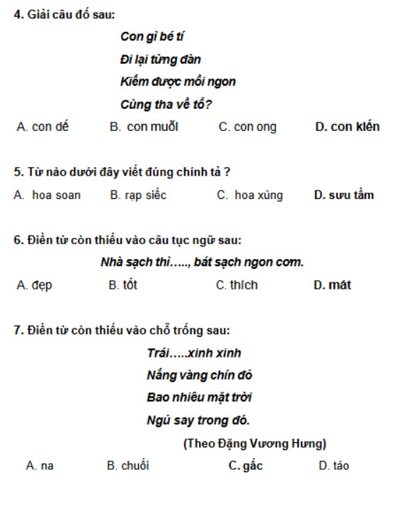 Đề ôn thi Trạng Nguyên Tiếng Việt lớp 1 cấp Huyện