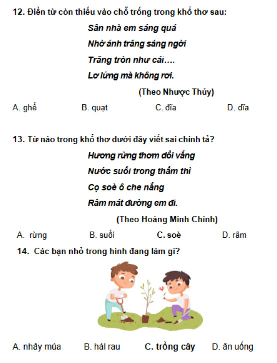 Đề ôn thi Trạng Nguyên Tiếng Việt lớp 1 cấp Huyện