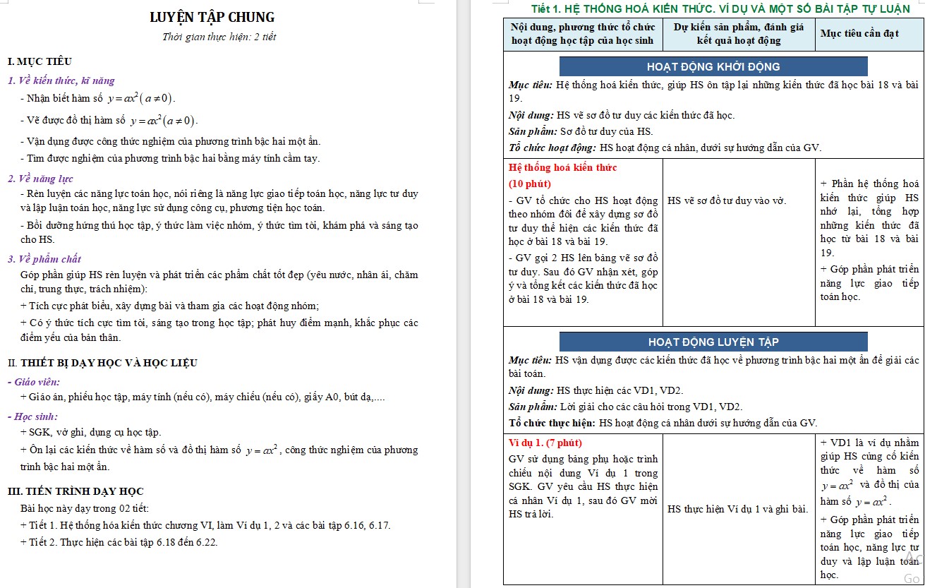 Giáo án Toán 9 Bài Luyện tập chung trang 18 file word