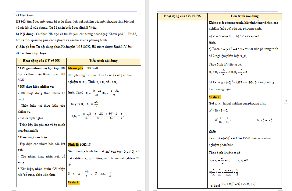 Toán 9 Bài 3: Định lí Viète