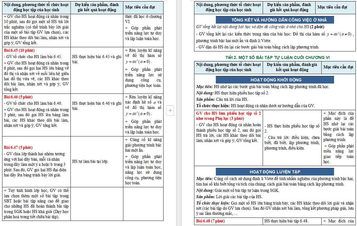 Giáo án Toán 9 Bài Ôn tập Chương 6 file word