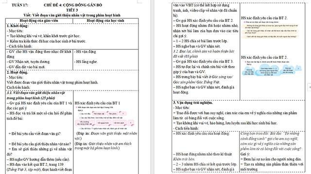 Giáo án Tiếng Việt 5 Viết đoạn văn giới thiệu nhân vật trong phim hoạt hình