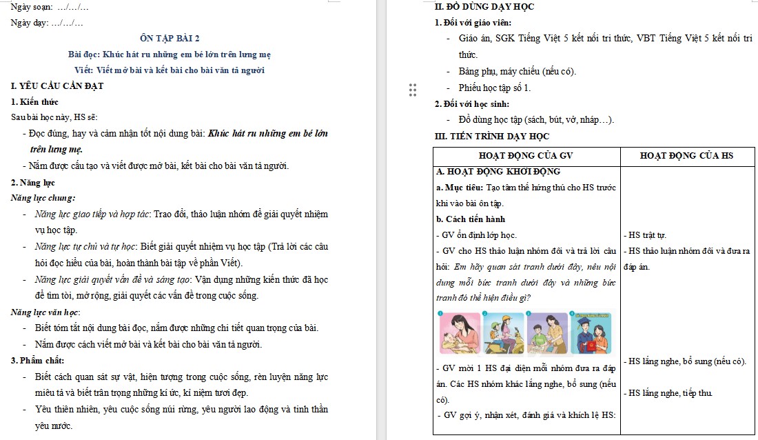 Giáo án dạy thêm Tiếng Việt 5 Bài 2 HK 2 file word