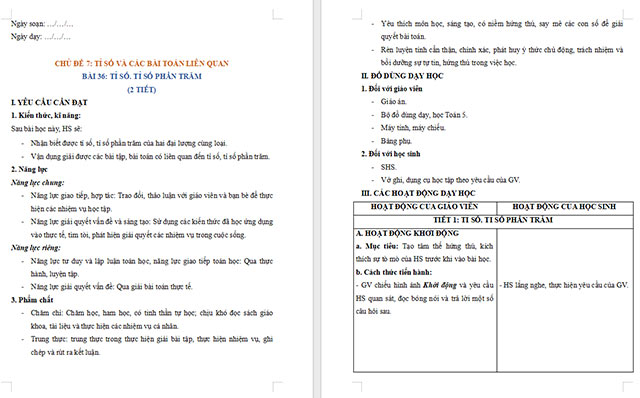 Giáo án Toán 5 Tỉ số, tỉ số phần trăm