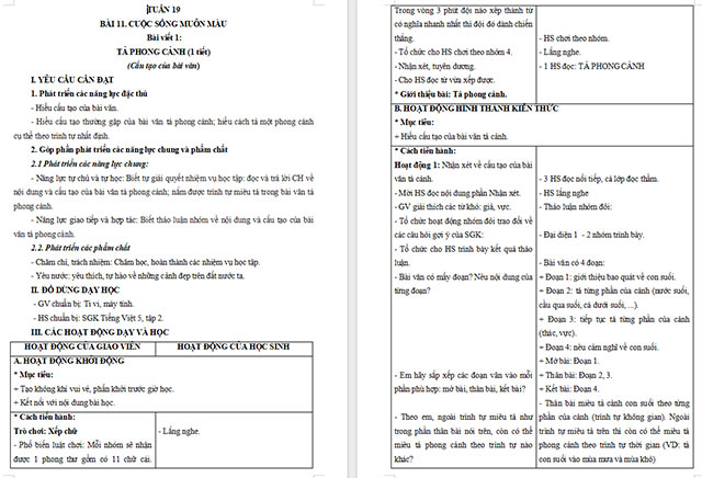 Giáo án Tiếng Việt 5 Tả phong cảnh (Cách quan sát)