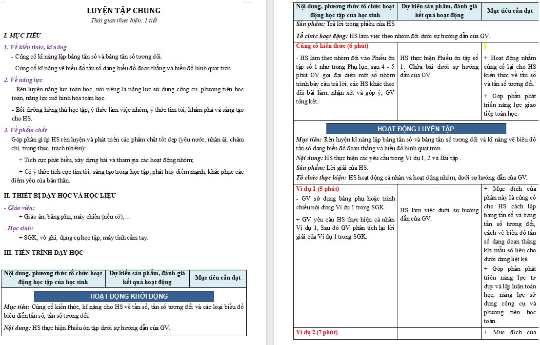 Giáo án Toán 9 Bài Luyện tập chung trang 43 file word