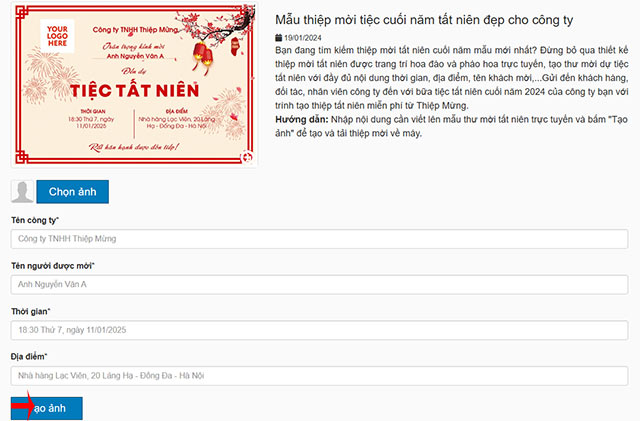 Nhập nội dung cho thiệp mời