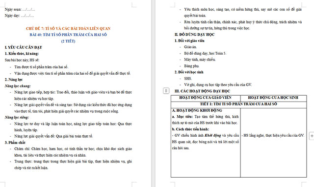 Giáo án Toán 5 Tìm tỉ số phần trăm của hai số