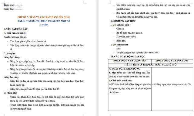 Giáo án Toán 5 Tìm giá trị phần trăm của một số