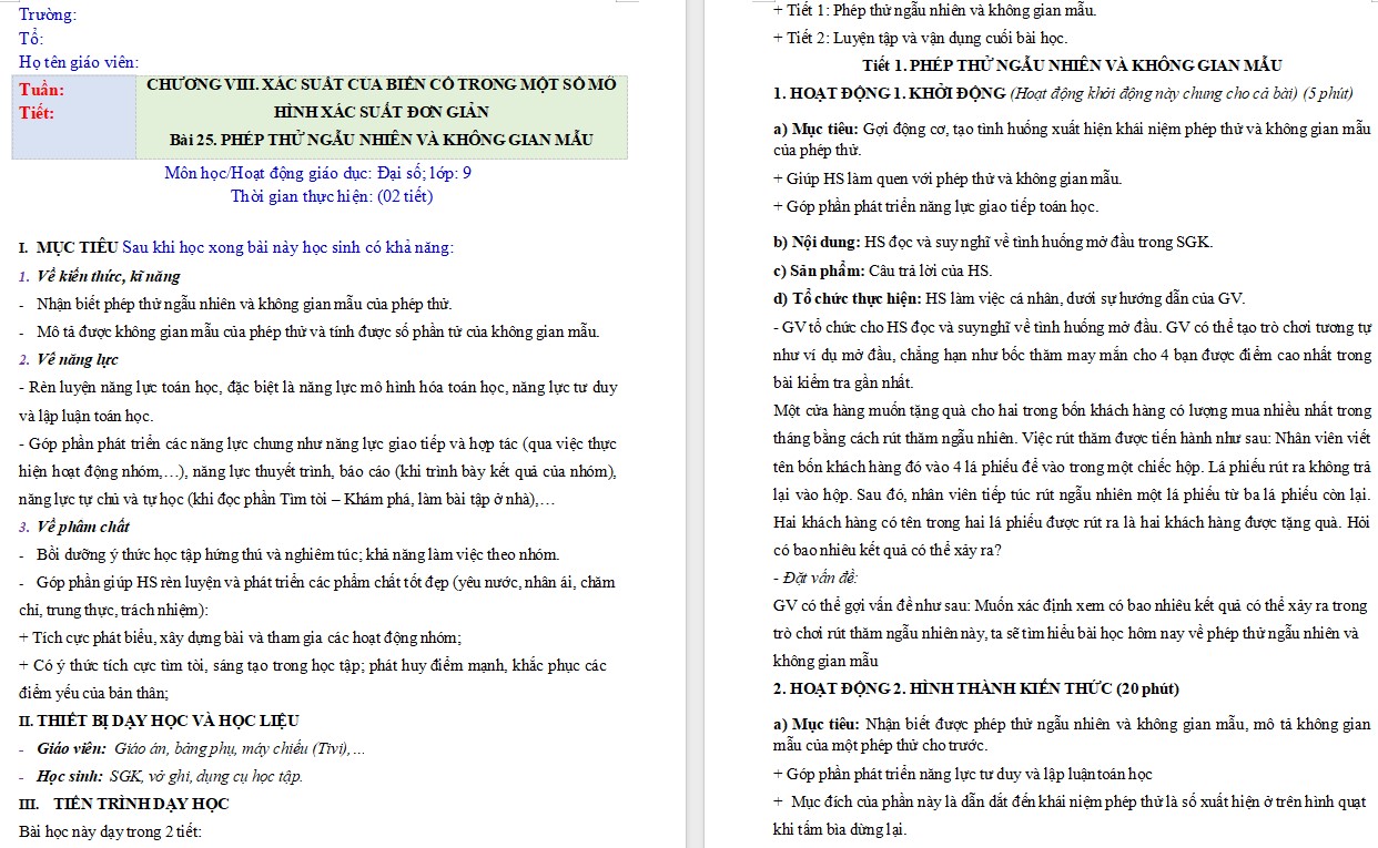 Giáo án Toán 9 Bài 25 file word