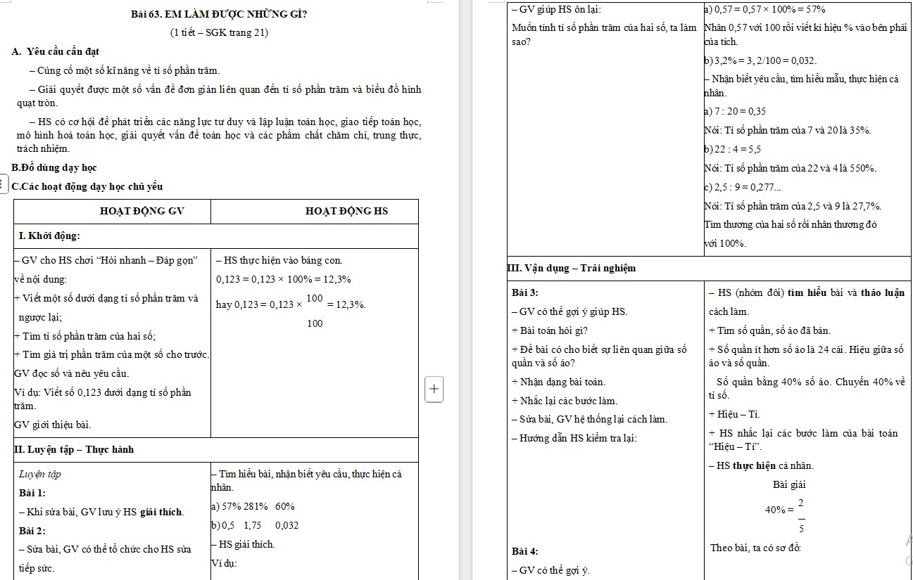 Giáo án PowerPoint Toán 5 Bài 63: Em làm được những gì? Giáo án Toán 5 Bài 63 Chân trời sáng tạo (Word + PPT)