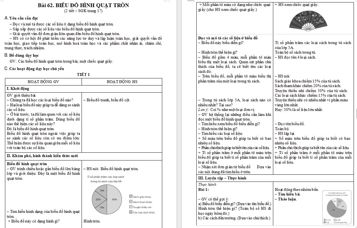 Giáo án PowerPoint Toán 5 Bài 62: Biểu đồ hình quạt tròn Giáo án Toán 5 Bài 62 Chân trời sáng tạo (Word + PPT)