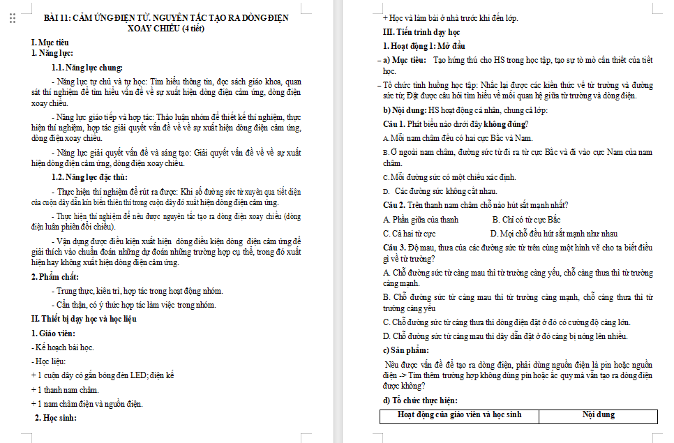 Giáo án KHTN 9 Bài 11 Cánh diều