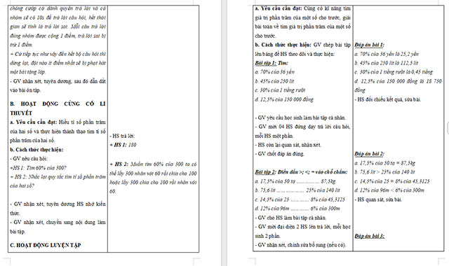 Giáo án dạy thêm Toán 5 Tìm giá trị phần trăm của một số
