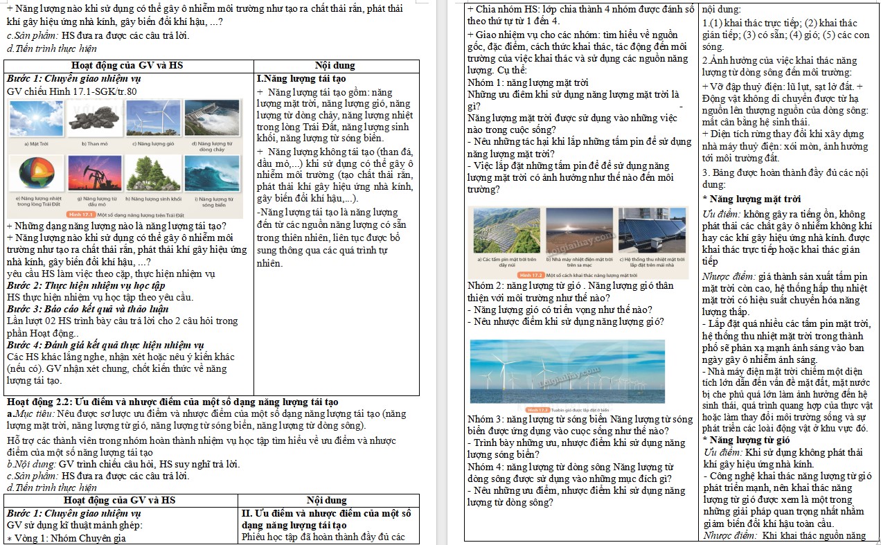 Giáo án Vật lí 9 Bài 17 Một số dạng năng lượng tái tạo file word