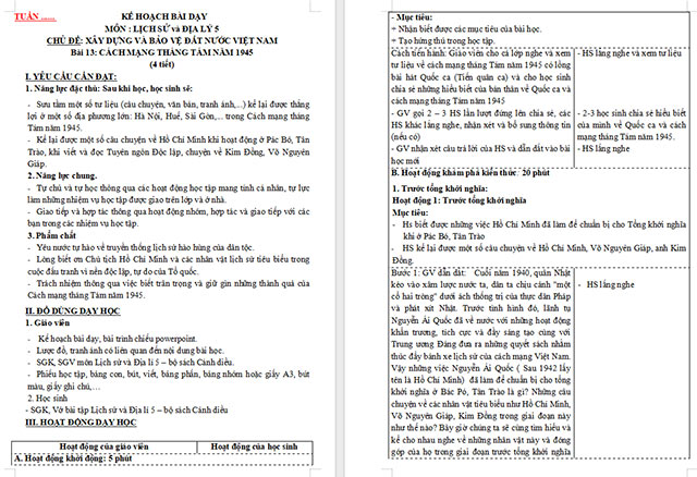 Giáo án Lịch sử - Địa lí 5 Cách mạng tháng Tám năm 1945