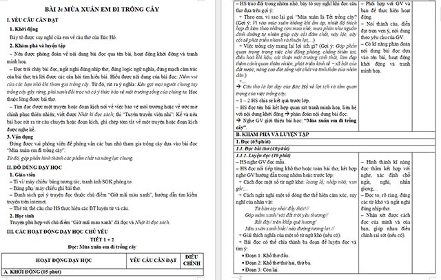 Giáo án Tiếng Việt 5 Mùa xuân em đi trồng cây