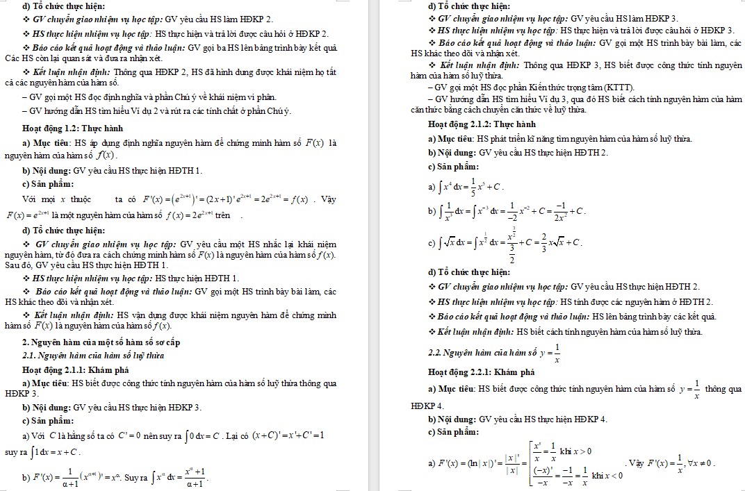 Kế hoạch bài dạy Toán 12 CTST Bài Nguyên hàm
