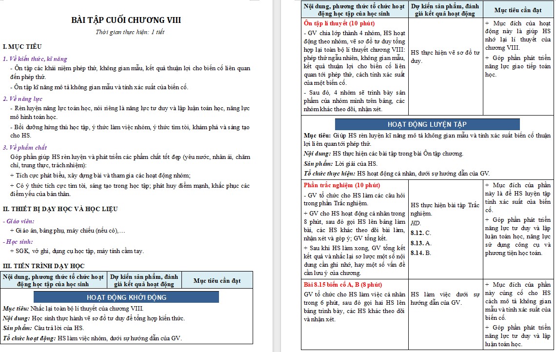 Giáo án Toán 9 Bài tập cuối Chương 8 file word