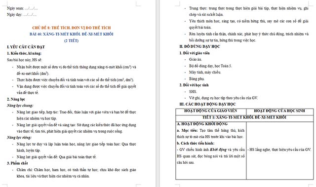 Giáo án Toán 5 Xăng-ti-mét khối, Đề-xi-mét khối