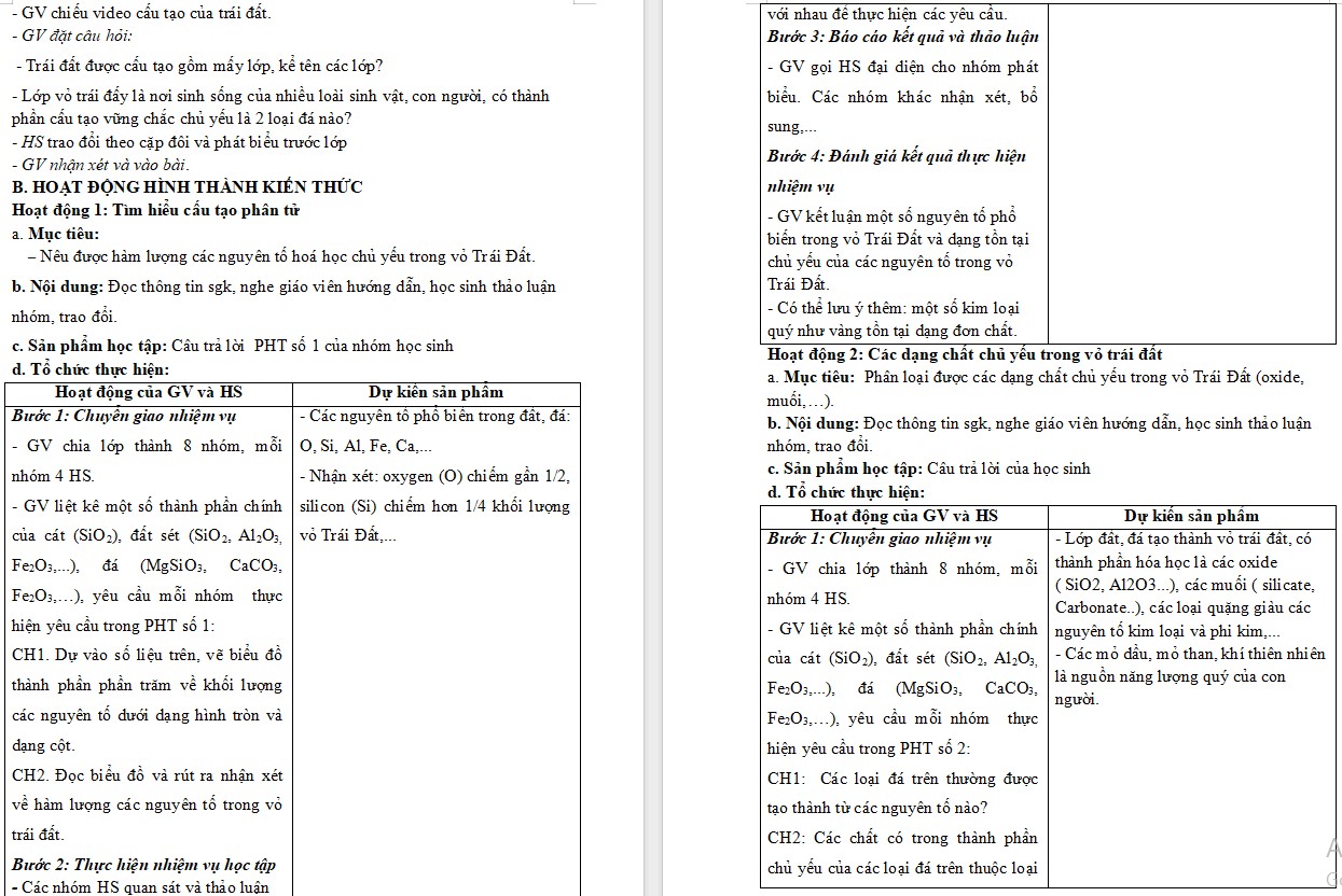 Giáo án Hóa học 9 Bài 33 Sơ lược về hoá học vỏ Trái Đất