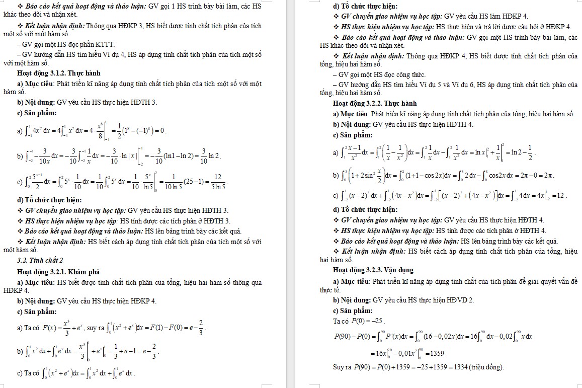 Kế hoạch bài dạy Toán 12 CTST Bài Tích phân