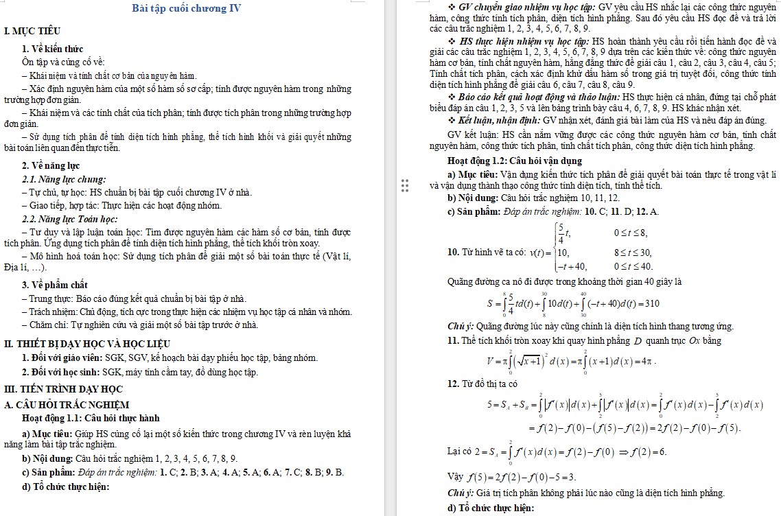 Kế hoạch bài dạy Toán 12 CTST Bài tập cuối Chương 4