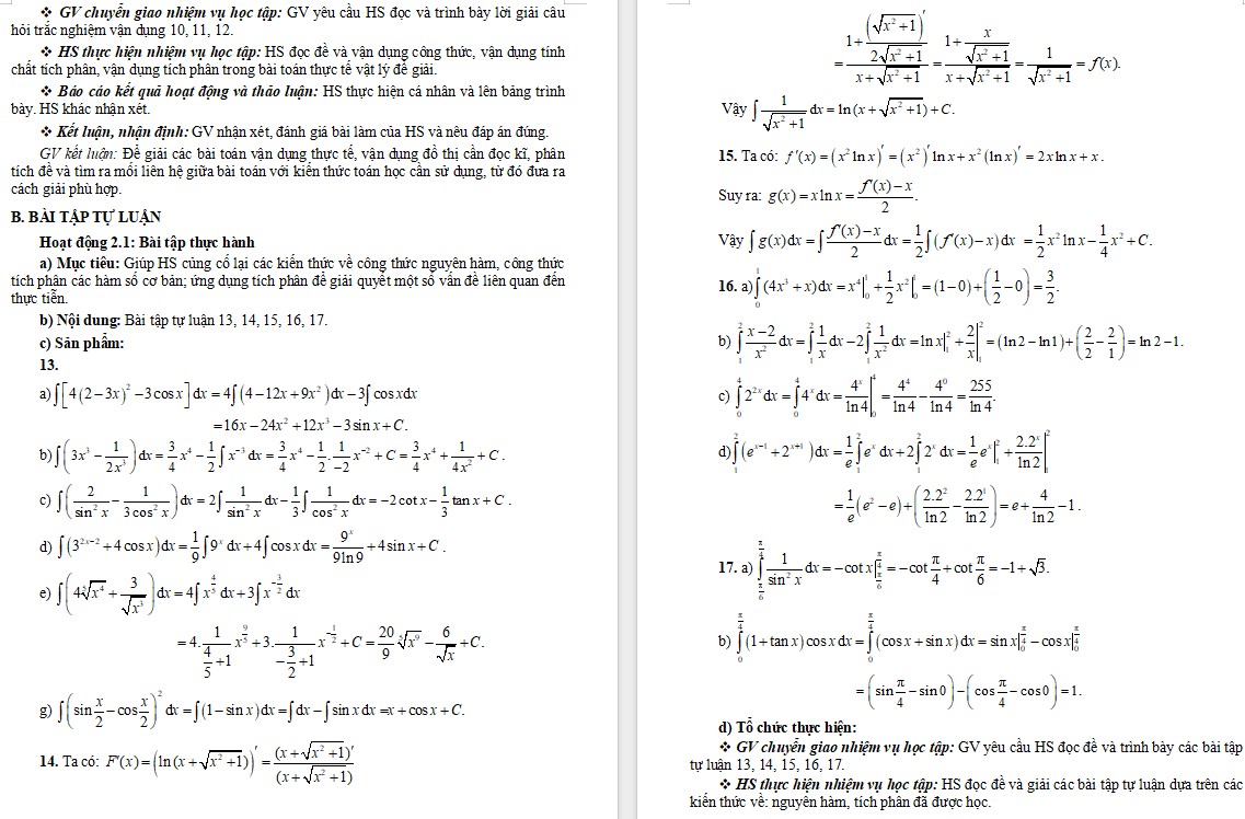 Kế hoạch bài dạy Toán 12 CTST Bài tập cuối Chương 4
