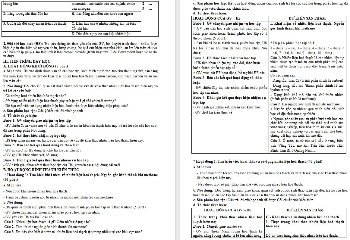 Giáo án Hóa học 9 Bài 35 Khai thác nhiên liệu hoá thạch. Nguồn carbon