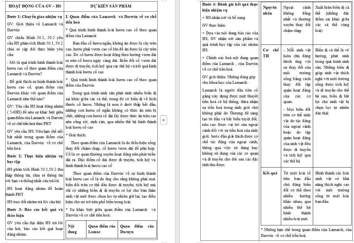 Giáo án Sinh học 9 KNTT Bài Cơ chế tiến hoá