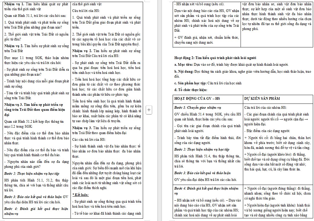 Giáo án Sinh học 9 KNTT Bài Sự phát sinh và phát triển sự sống trên Trái Đất