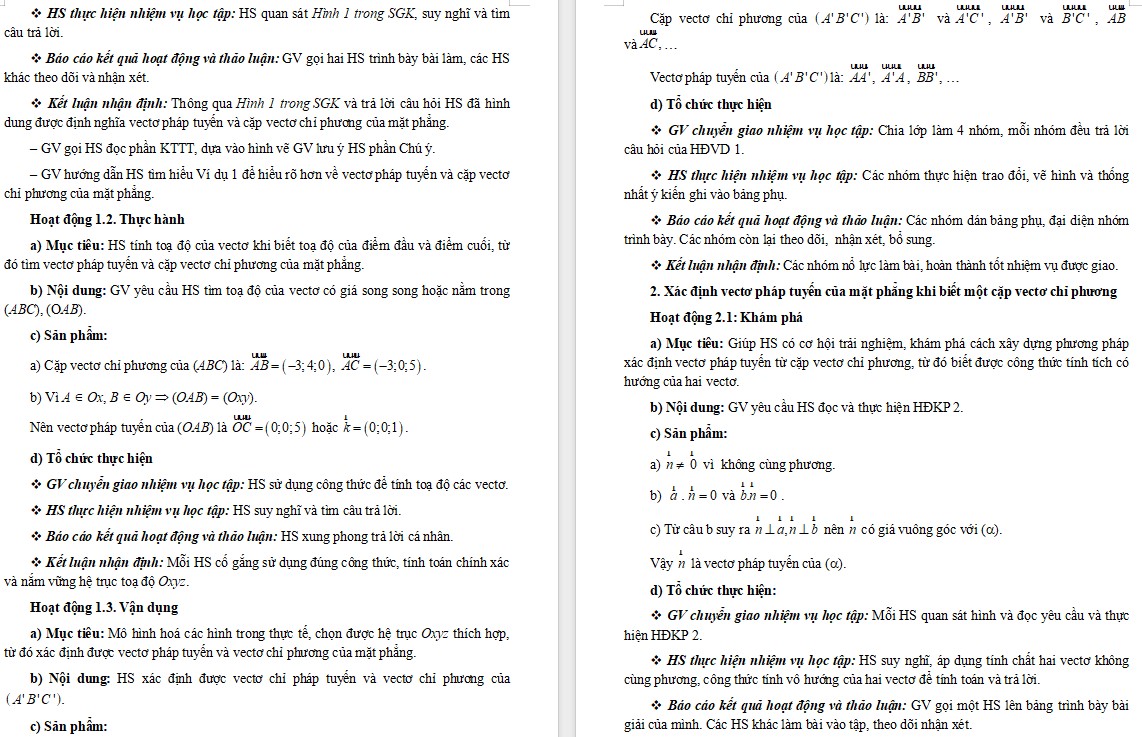 Kế hoạch bài dạy Toán 12 CTST Bài Phương trình mặt phẳng