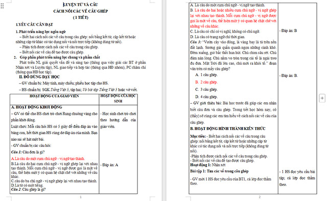 Giáo án Tiếng Việt 5 Cách nối các vế câu ghép