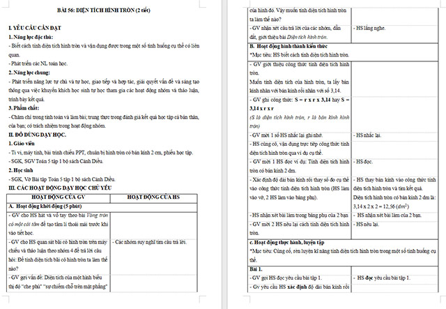 Giáo án Toán 5 Diện tích hình tròn