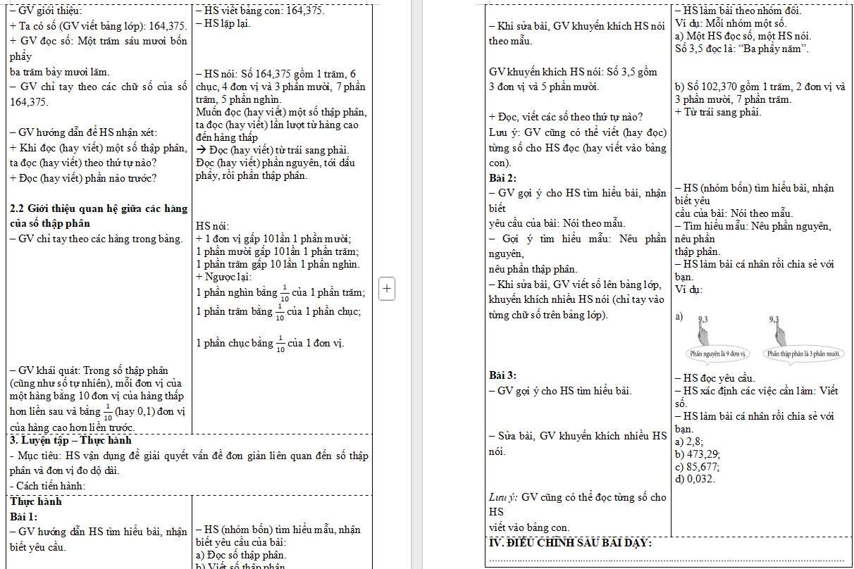 Giáo án Toán 5 CTST Bài Hàng của số thập phân. Đọc, viết số thập phân