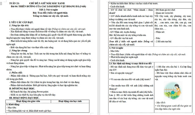 Giáo án Tiếng Việt 5 Trao đổi ý kiến với người thân Trồng và chăm sóc cây cối, vật nuôi
