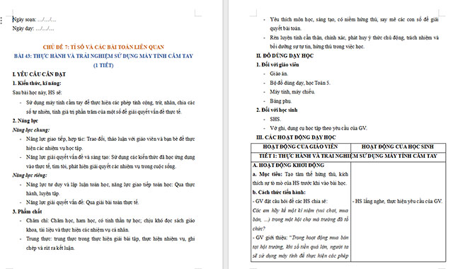 Giáo án Toán 5 Thực hành và trải nghiệm sử dụng máy tính cầm tay