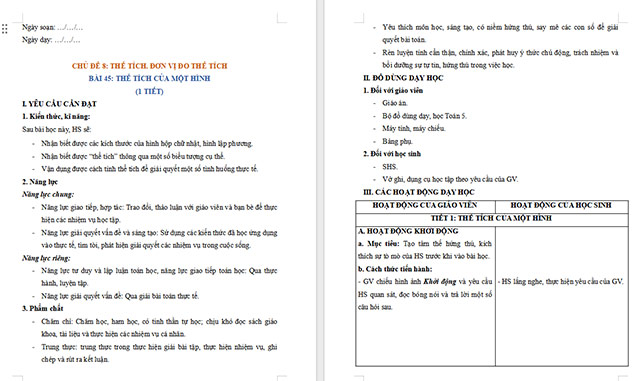 2. Giáo án Toán 5 Thể tích của một hình