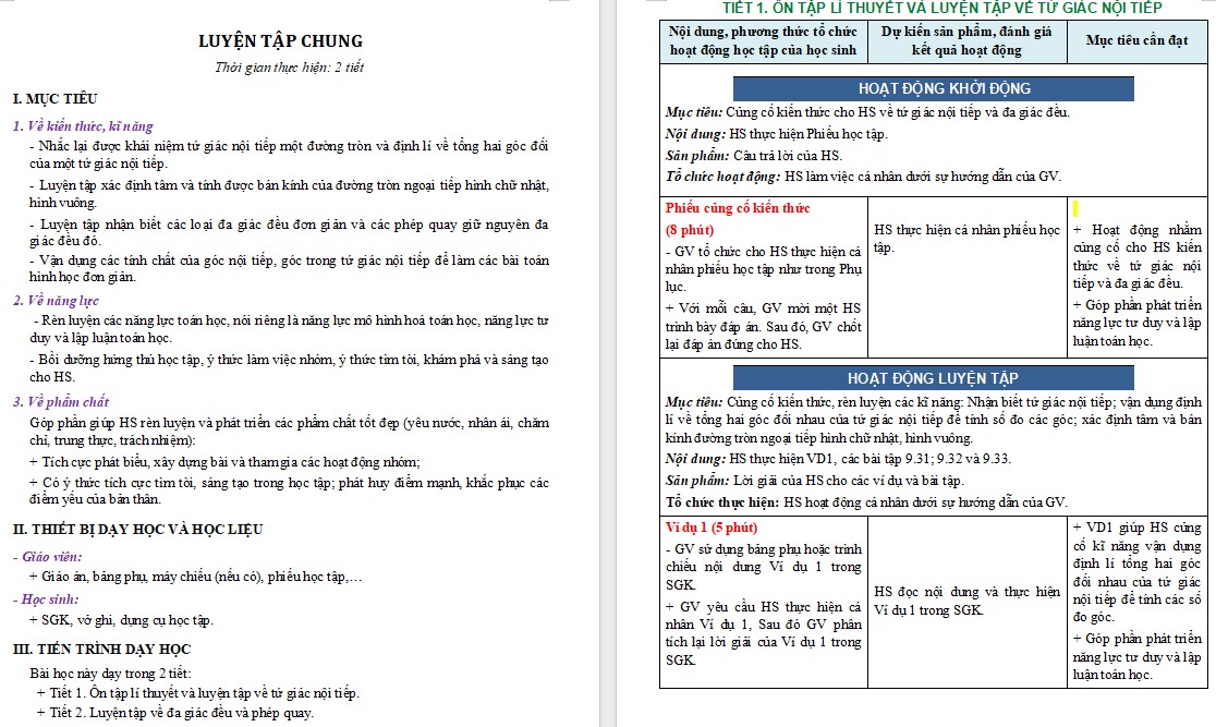 Giáo án Toán 9 Bài Luyện tập chung trang 90 file word