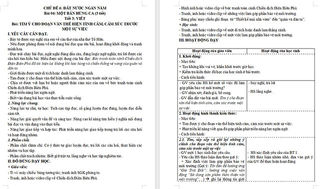Giáo án Tiếng Việt 5 Tìm ý cho đoạn văn thể hiện tình cảm, cảm xúc trước một sự việc