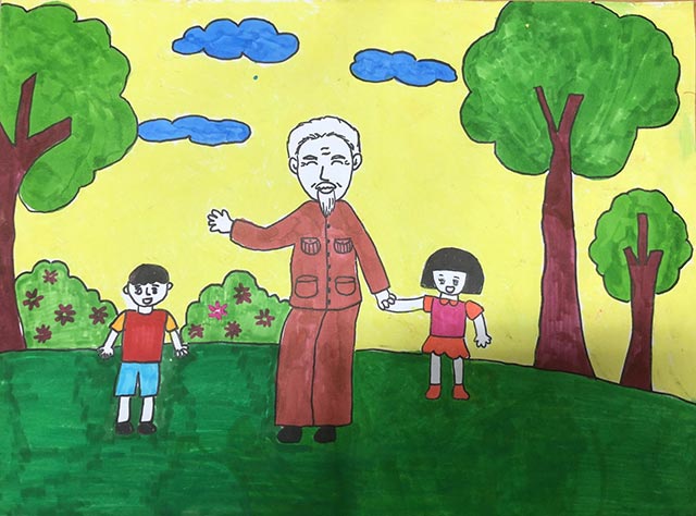 Tranh vẽ Bác Hồ và thiếu nhi đẹp