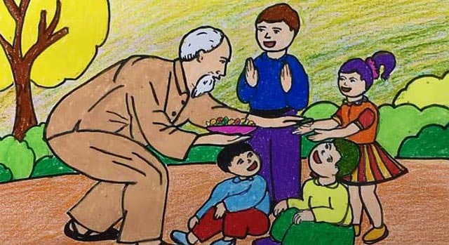 Tranh vẽ Bác Hồ và thiếu nhi đẹp