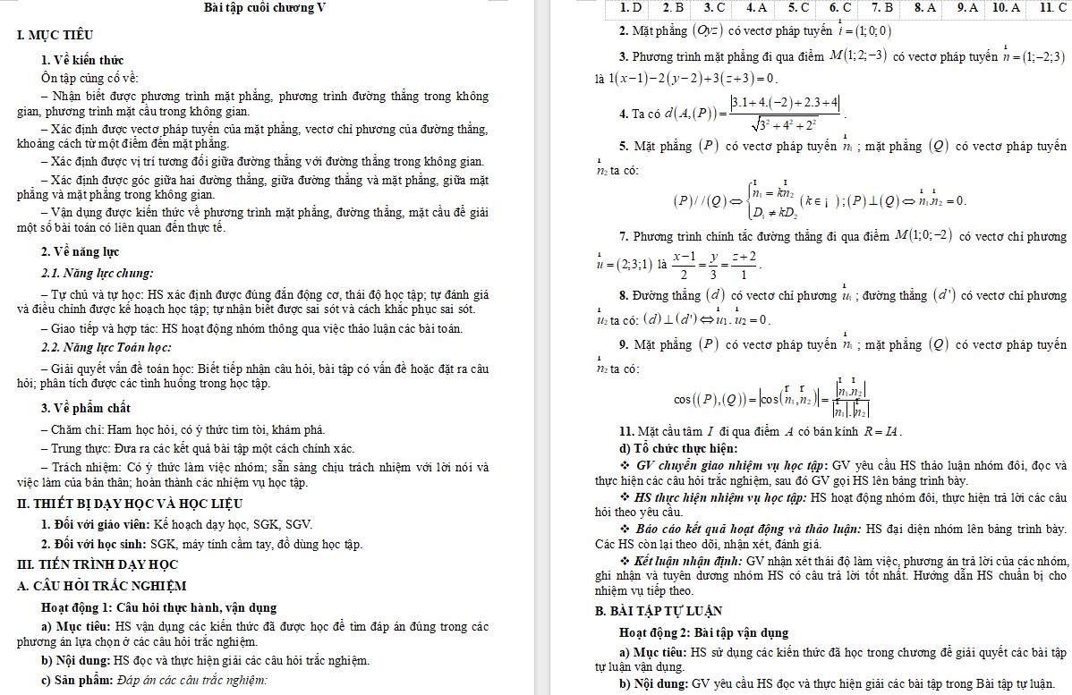 Kế hoạch bài dạy Toán 12 CTST Bài tập cuối Chương 5