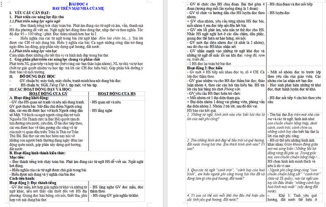 Giáo án Tiếng Việt 5 Bay trên mái nhà của mẹ