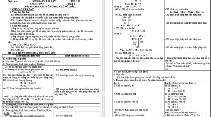 Giáo án Toán 4 Chia cho số có hai chữ số