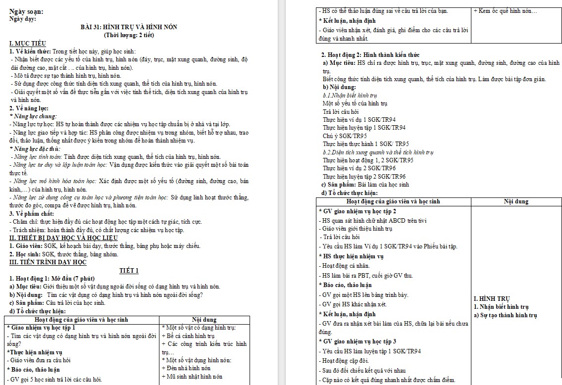 Giáo án Toán 9 Bài 31 file word