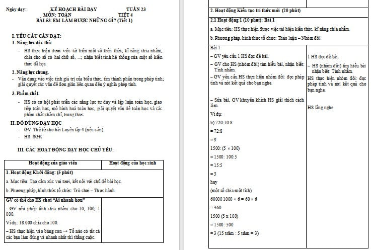 Giáo án Toán 4 Em làm được những gì