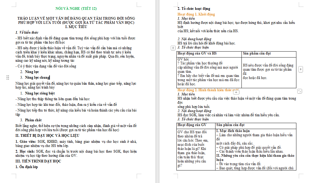 Giáo án Ngữ văn 9 Bài 7: Nói và nghe